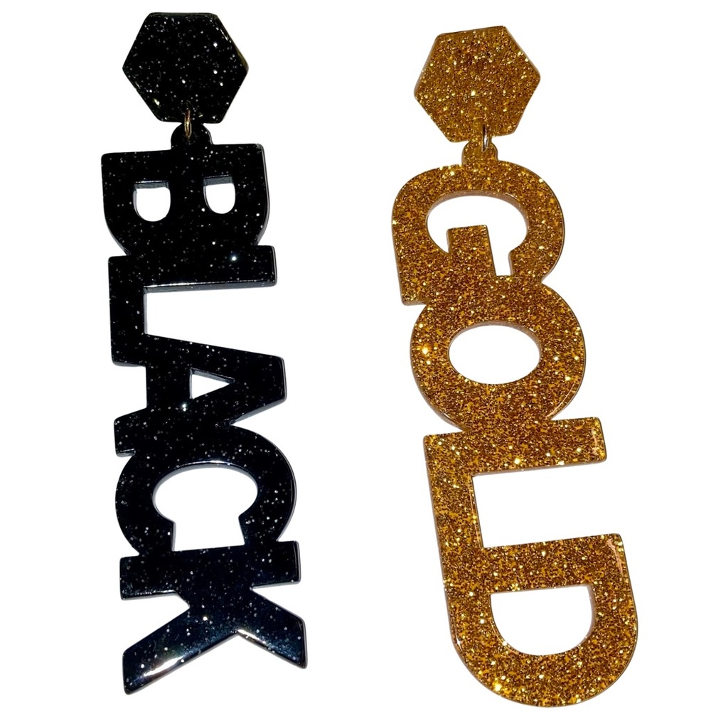 Black Gold Sparkles New Orleans Game Day Party Stud Dangling Statement Earrings